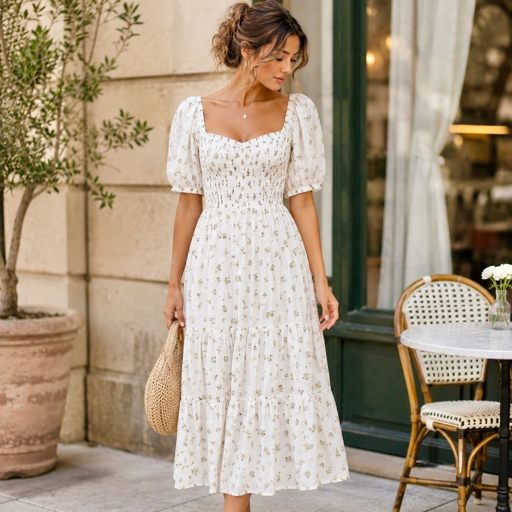 Faithfull The Brand Gianna Midi Dress Floral Cottagecore Puff Sleeve XS - Picture 9 of 15